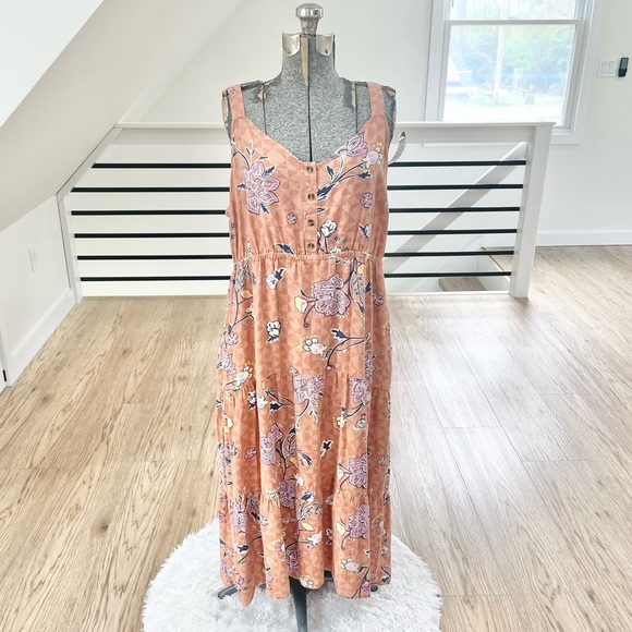 Sonoma Dresses & Skirts - 2X 3X tan brown pink yellow floral print bohemian overall dress with pockets